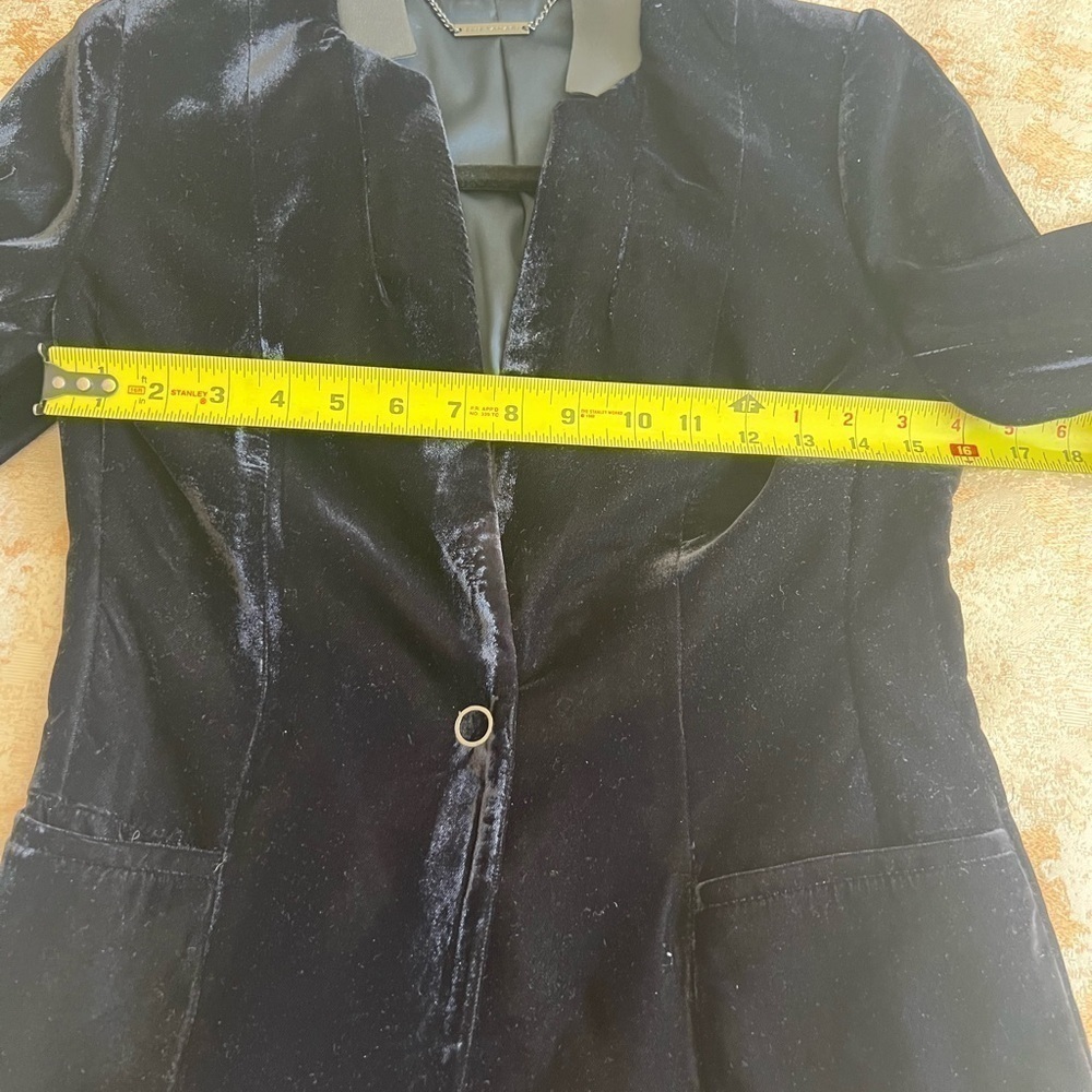 ELLIE TAHARI MIDNIGHT VELVET BLUE WITH LEATHER COLLAR BLAZER SIZE XS - Picture 15 of 16